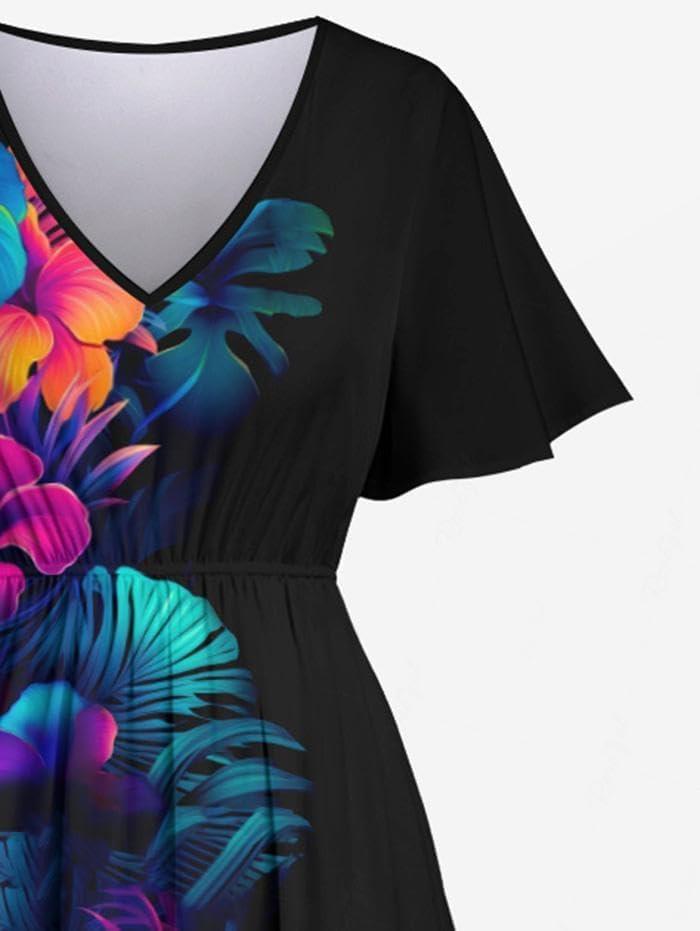 image:imageROSE GAL Matchable Couples Hawaiian Men Shirt and Women Vintage VNeck Split DressWomenBlack