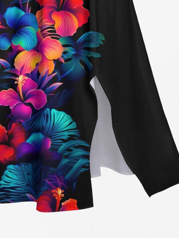image:imageROSE GAL Matchable Couples Hawaiian Men Shirt and Women Vintage VNeck Split DressWomenBlack