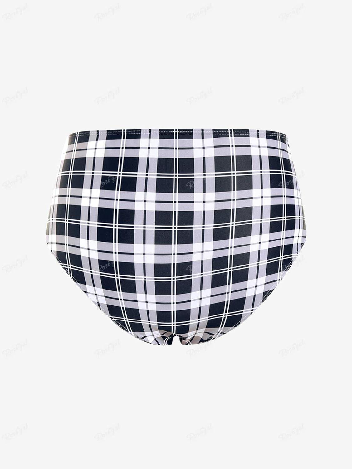 image:imageROSE GAL Plus Size Ruffles Flounce Padded Plaid Three Piece Skirt Tankini SwimsuitBlack