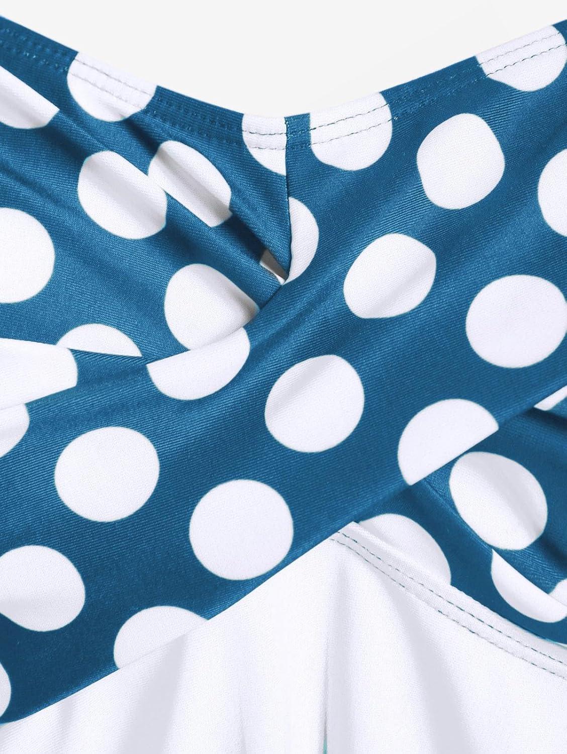 image:imageROSE GAL Womens Plus Size Polka Dot Halter Twist Cinched Ruched Boyshorts Tankini SwimwearBlue2