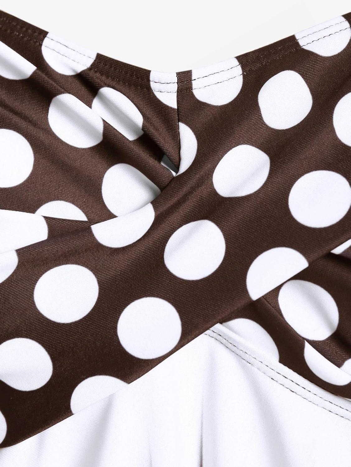 image:imageROSE GAL Womens Plus Size Polka Dot Halter Twist Cinched Ruched Boyshorts Tankini SwimwearCoffee1