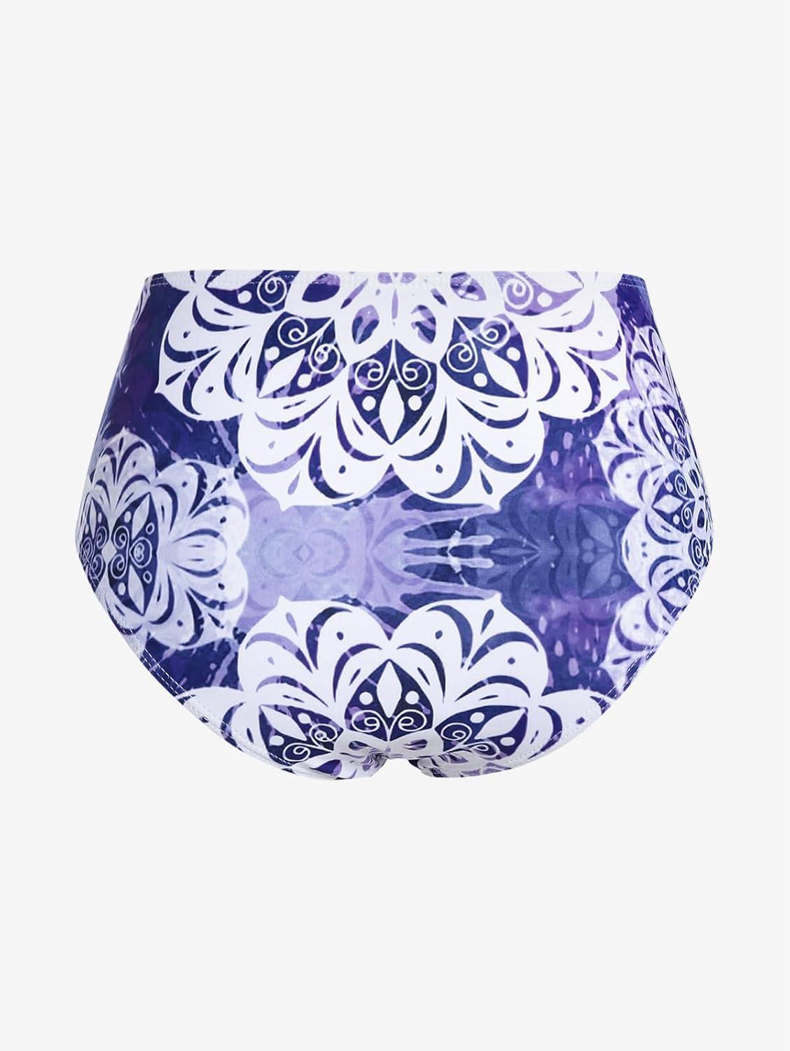 image:imageRosegal Plus Size Ethnic Printed Ombre ORing Padded Three Piece Skirt Tankini SwimsuitBlue1