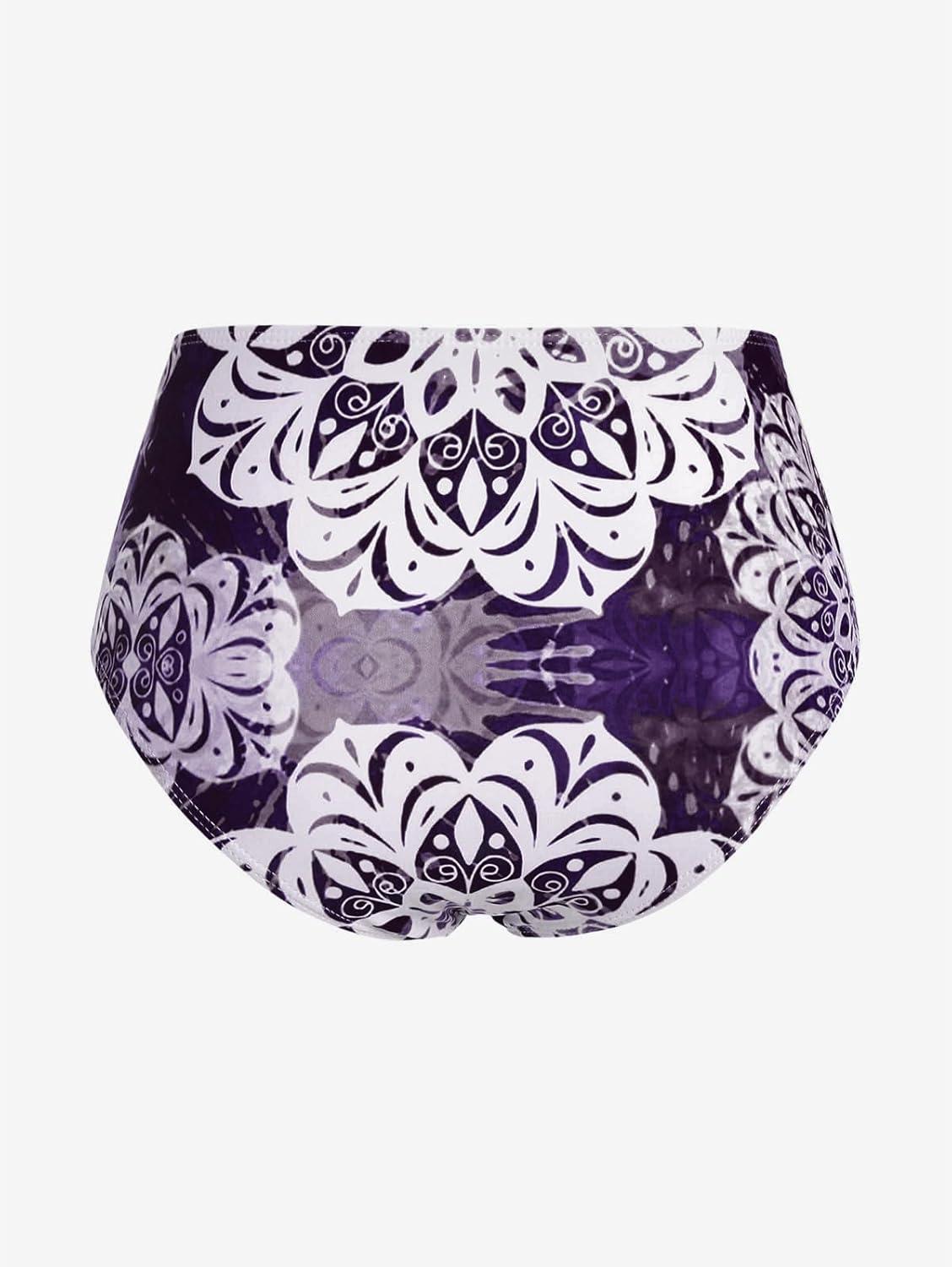 image:imageRosegal Plus Size Ethnic Printed Ombre ORing Padded Three Piece Skirt Tankini SwimsuitDeep Purple