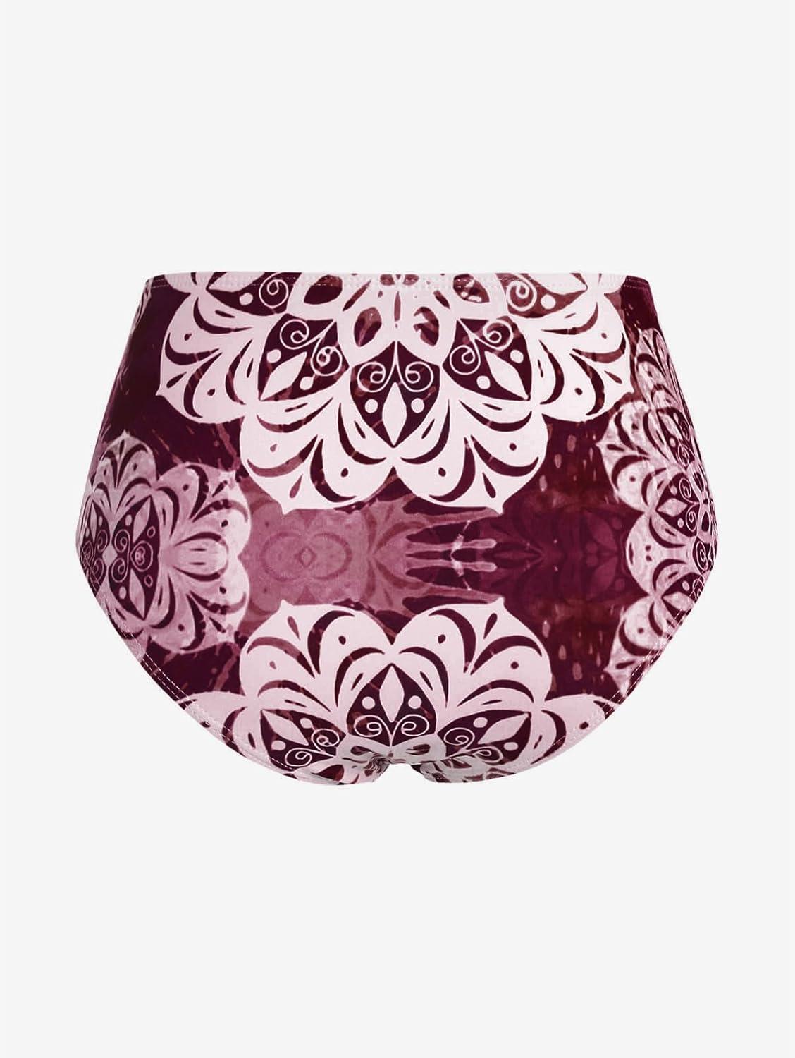 image:imageRosegal Plus Size Ethnic Printed Ombre ORing Padded Three Piece Skirt Tankini SwimsuitDeep Red