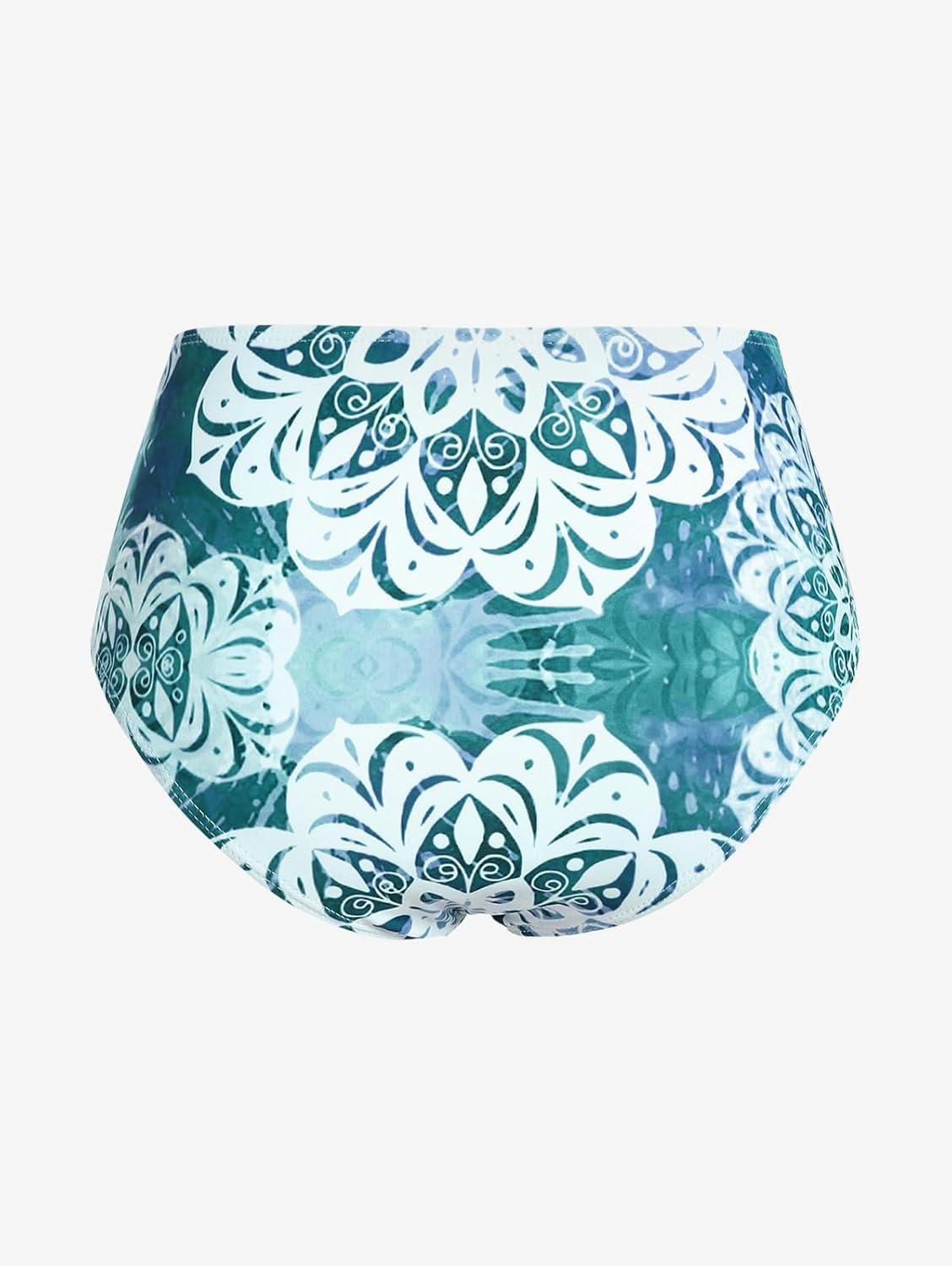 image:imageRosegal Plus Size Ethnic Printed Ombre ORing Padded Three Piece Skirt Tankini SwimsuitGreen