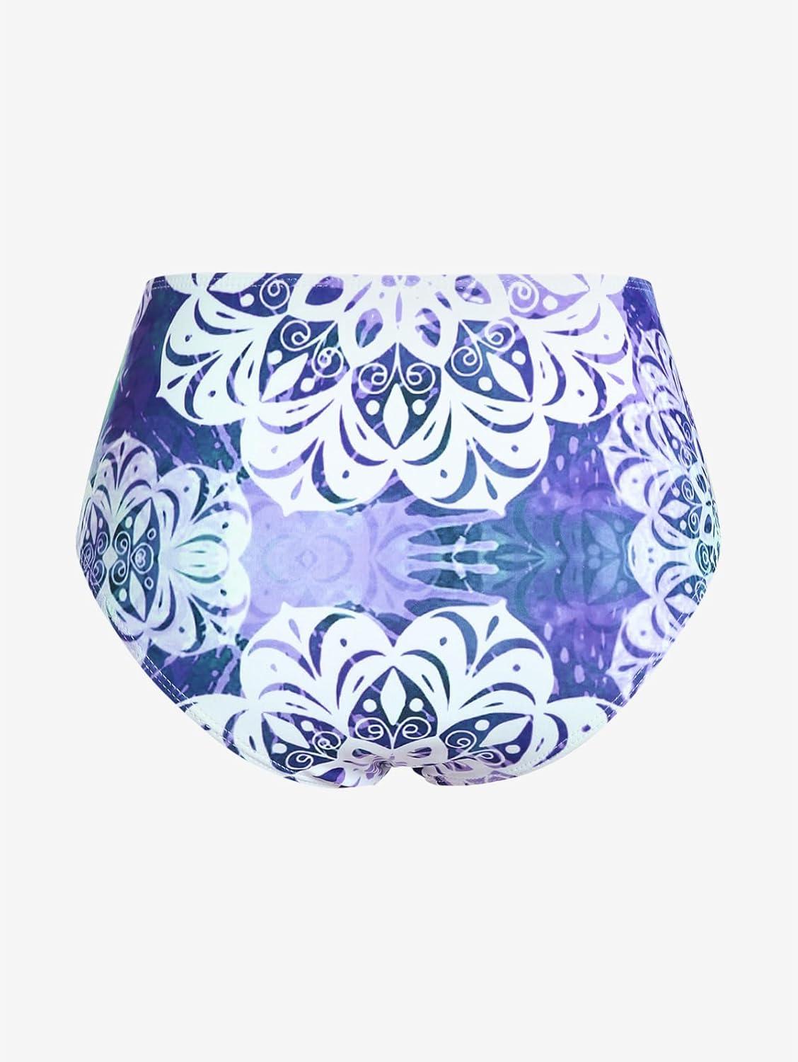 image:imageRosegal Plus Size Ethnic Printed Ombre ORing Padded Three Piece Skirt Tankini SwimsuitGreen1