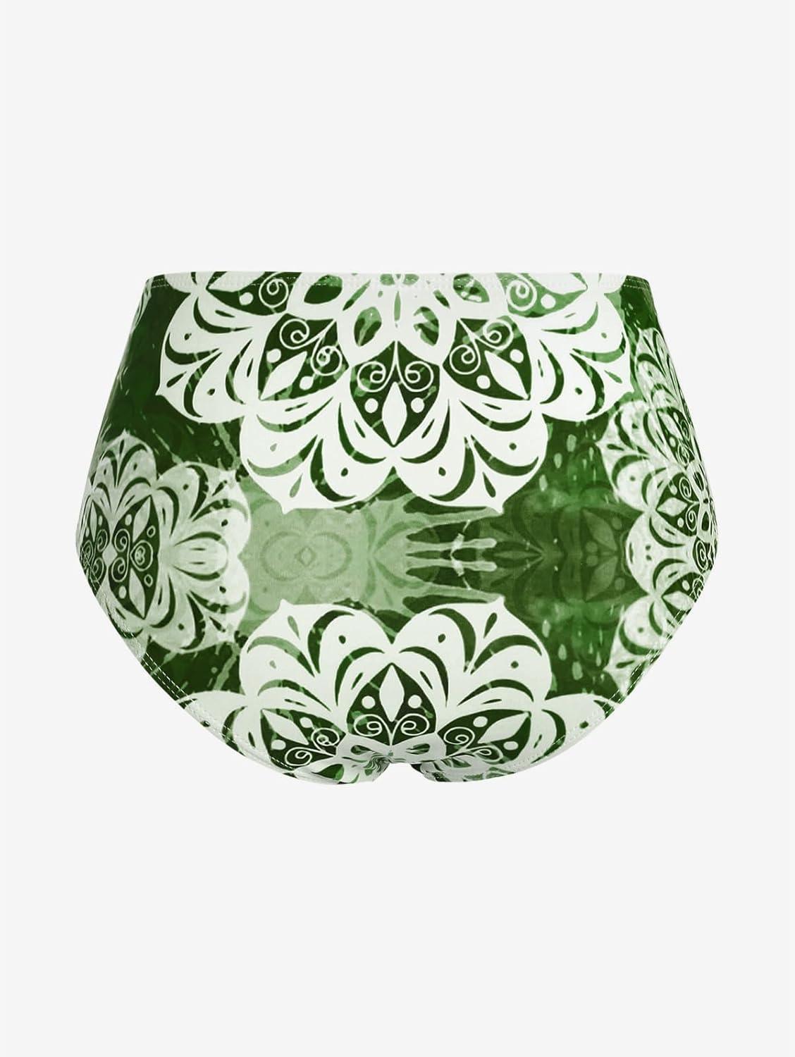 image:imageRosegal Plus Size Ethnic Printed Ombre ORing Padded Three Piece Skirt Tankini SwimsuitGreen2