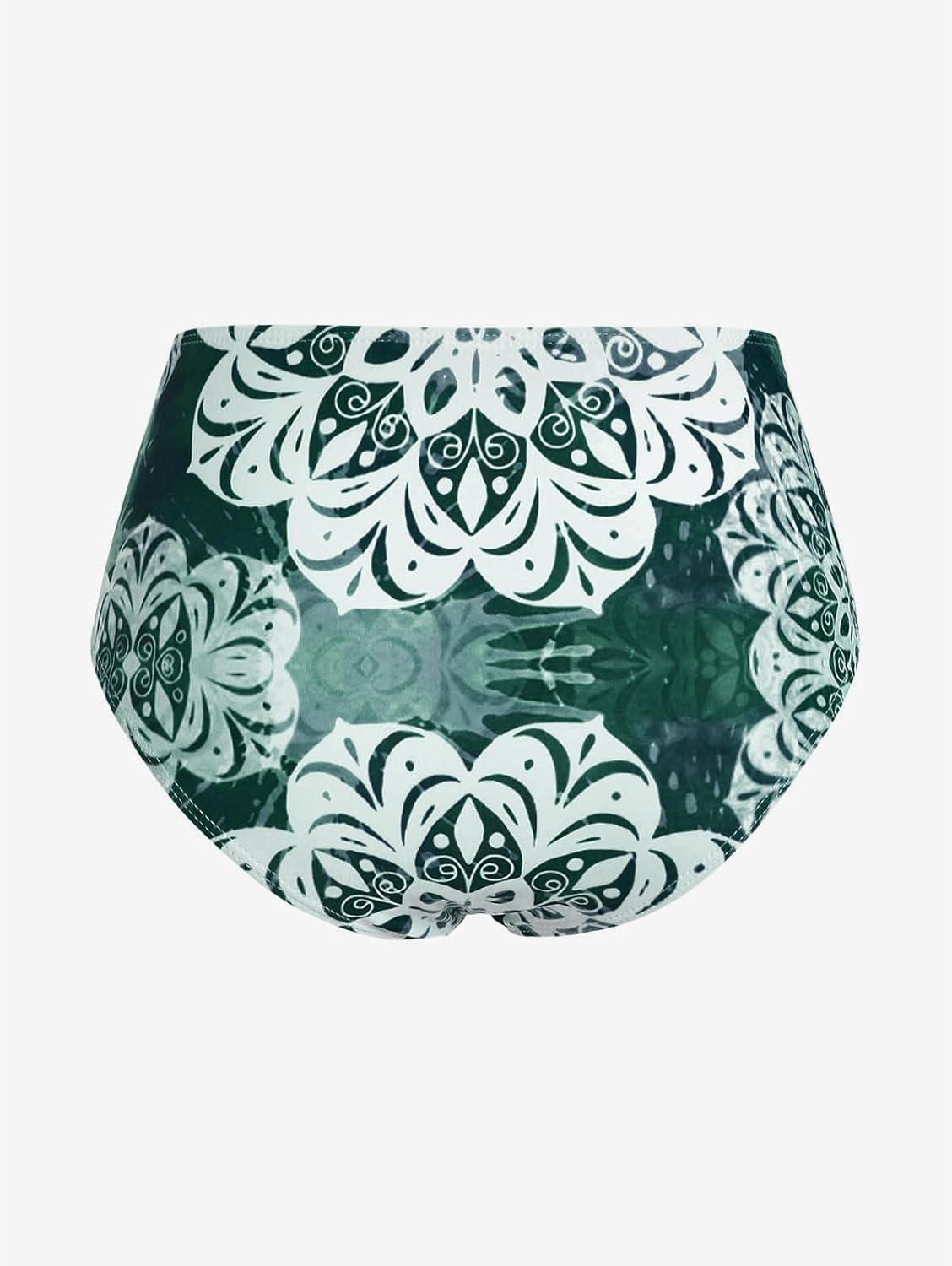 image:imageRosegal Plus Size Ethnic Printed Ombre ORing Padded Three Piece Skirt Tankini SwimsuitGreen3