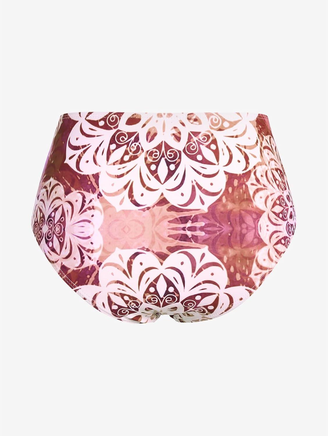 image:imageRosegal Plus Size Ethnic Printed Ombre ORing Padded Three Piece Skirt Tankini SwimsuitPink1