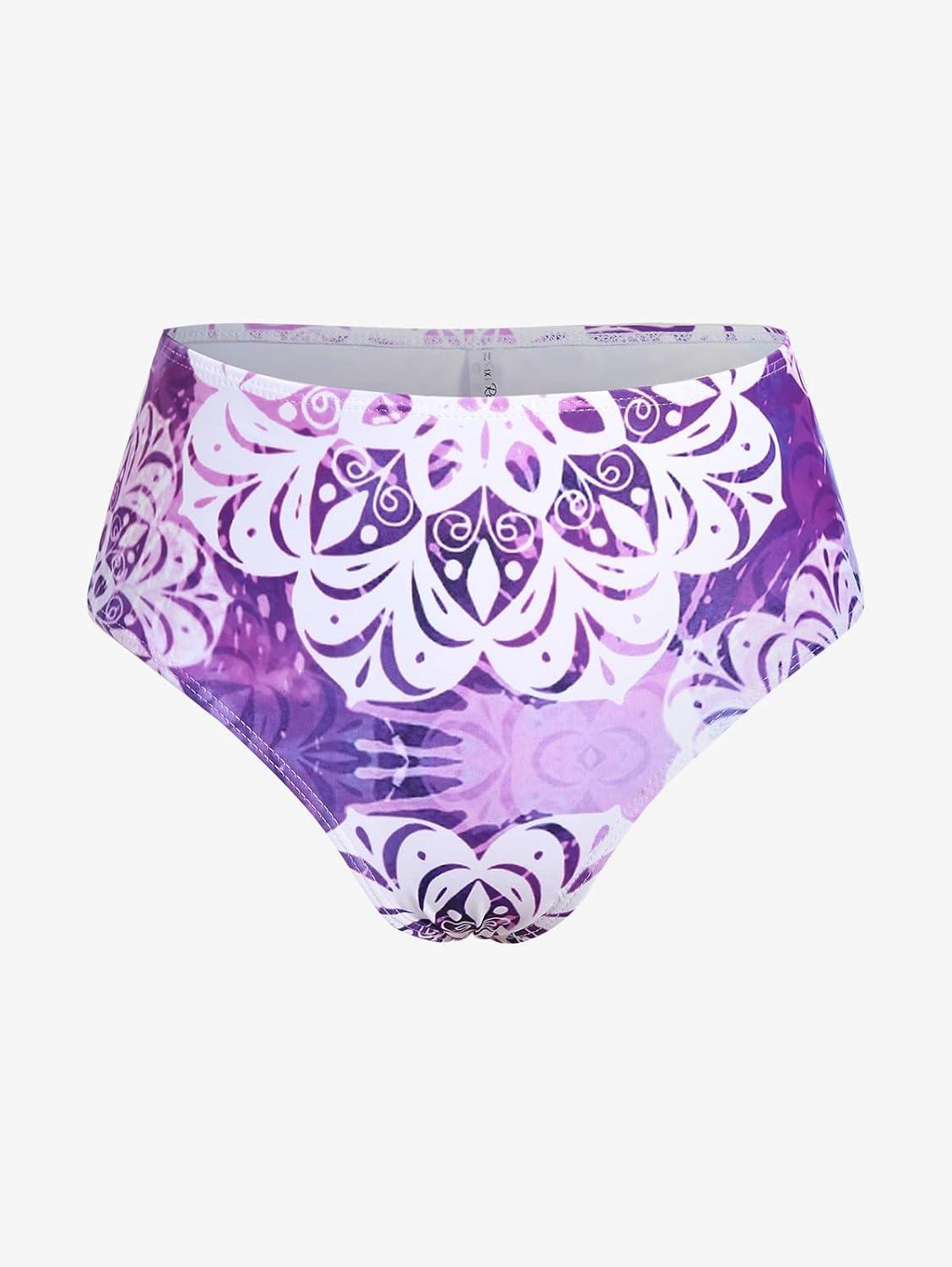 image:imageRosegal Plus Size Ethnic Printed Ombre ORing Padded Three Piece Skirt Tankini SwimsuitPurple