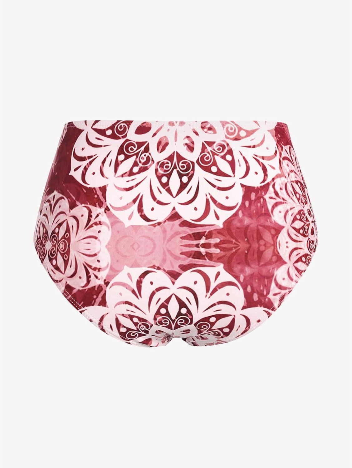 image:imageRosegal Plus Size Ethnic Printed Ombre ORing Padded Three Piece Skirt Tankini SwimsuitRed