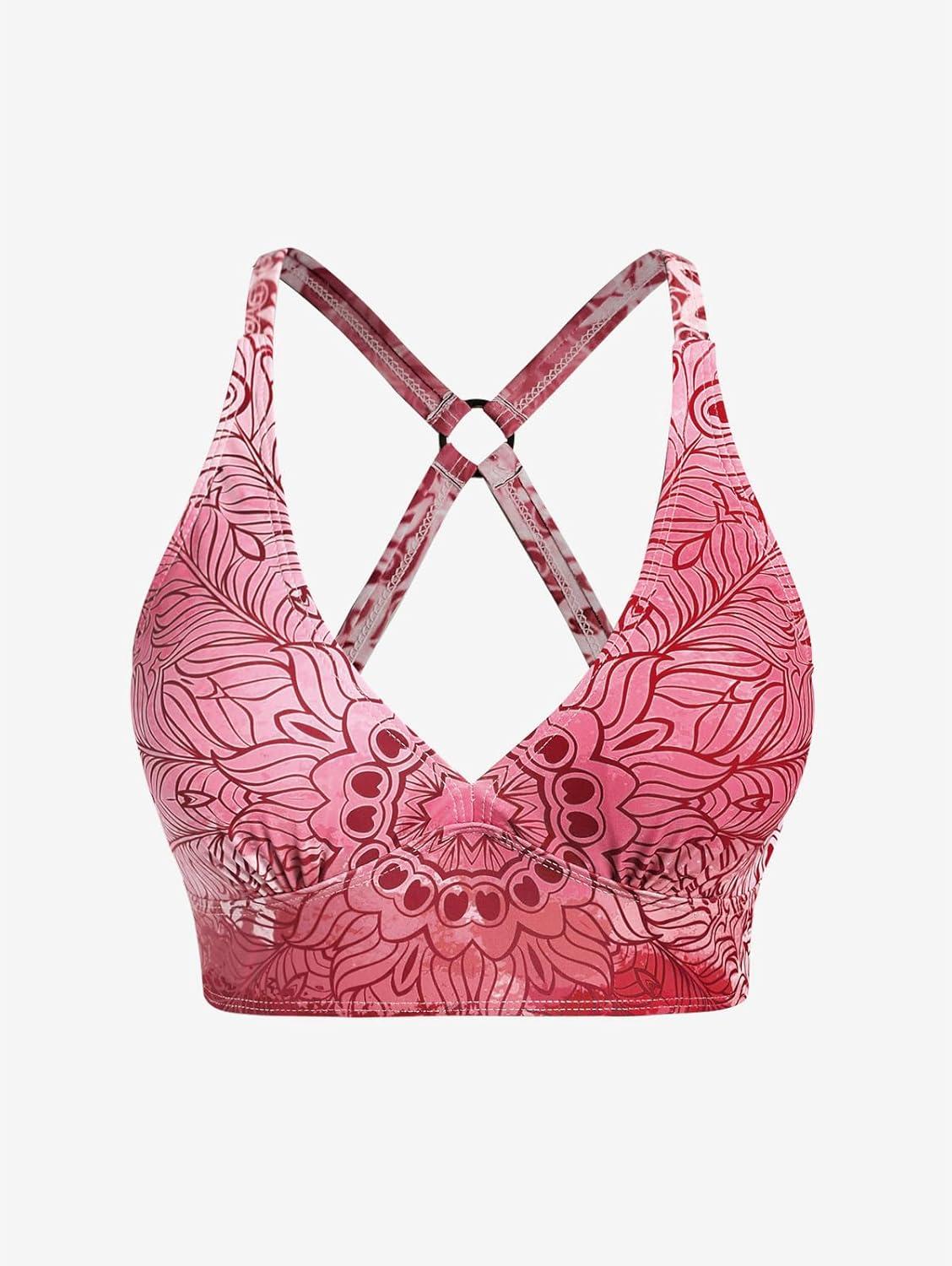 image:imageRosegal Plus Size Ethnic Printed Ombre ORing Padded Three Piece Skirt Tankini SwimsuitRed