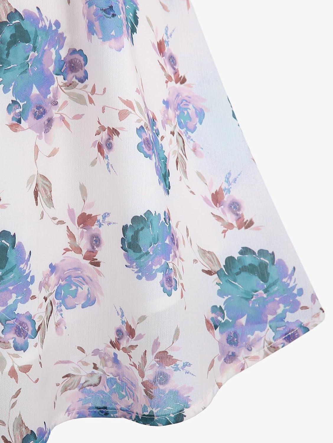 image:imageRosegal Plus Size Women Floral Sundress Set Chiffon Vintage Cami Dress and Twist Ribbed Crop Set DressBlue1