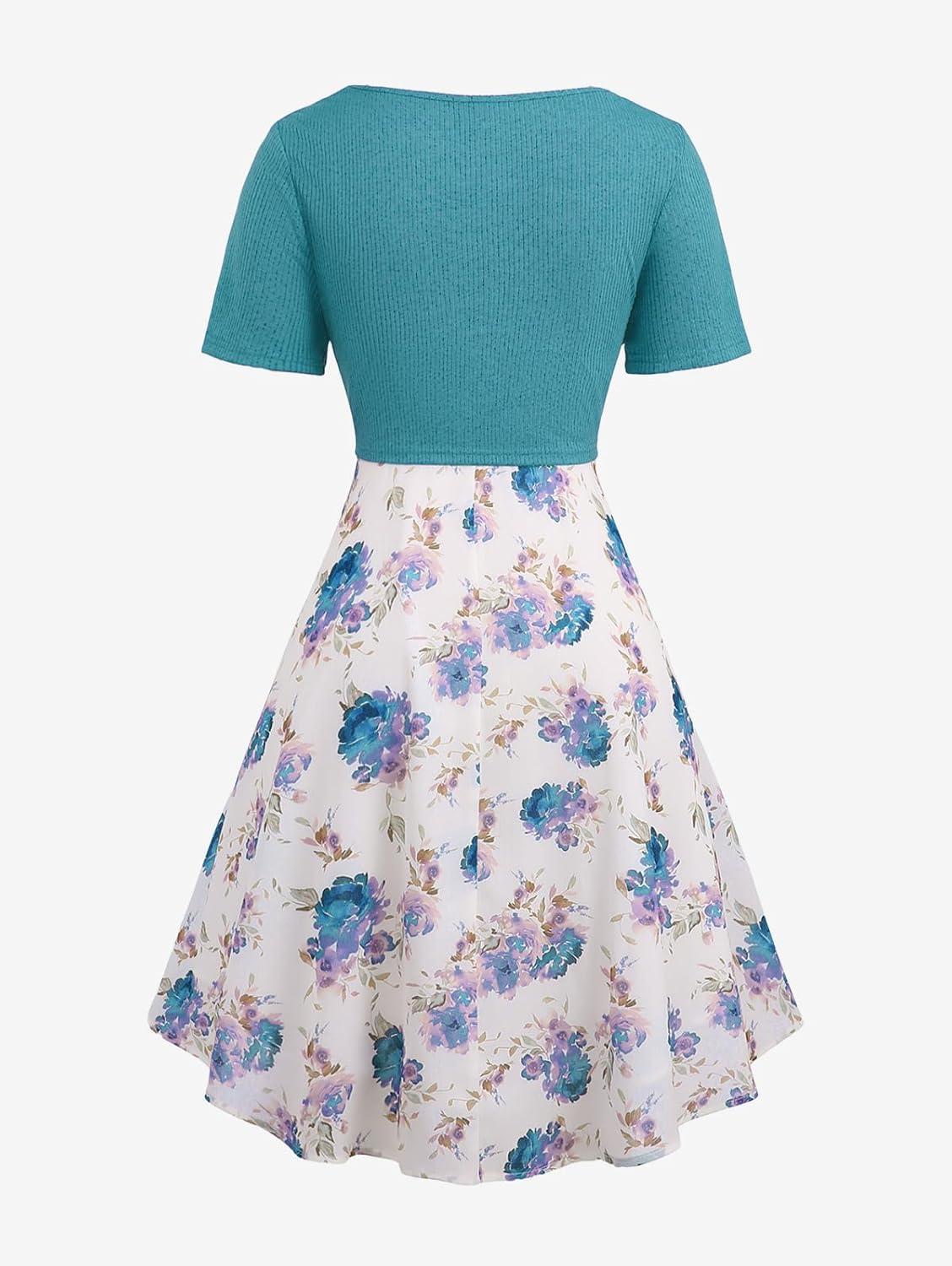 image:imageRosegal Plus Size Women Floral Sundress Set Chiffon Vintage Cami Dress and Twist Ribbed Crop Set DressGreen1