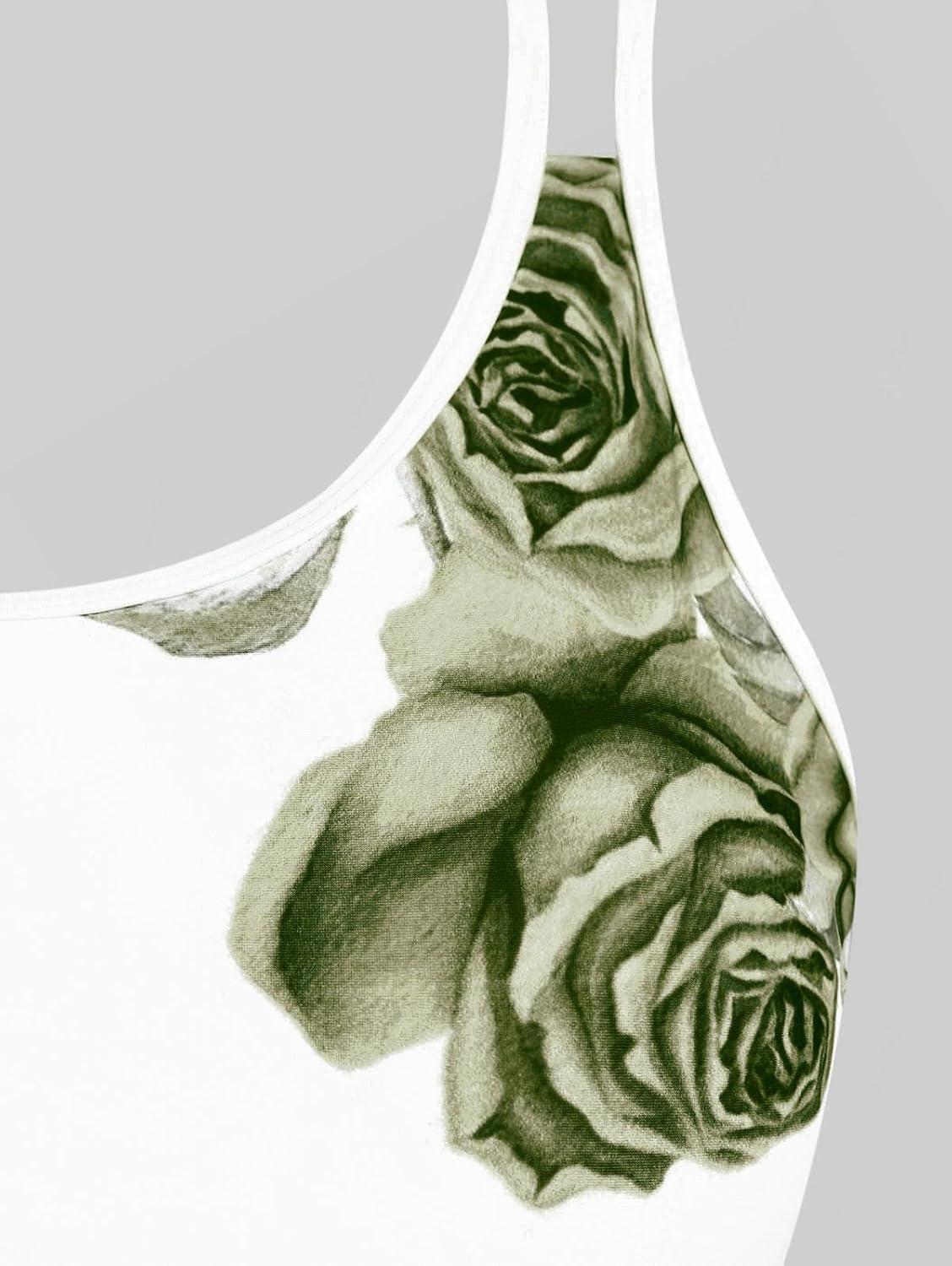 image:imageRosegal Women Plus Size Modest Tankini Swimsuit Rose Print Boyleg Swimwear Padded Boyshorts BathingGreen2