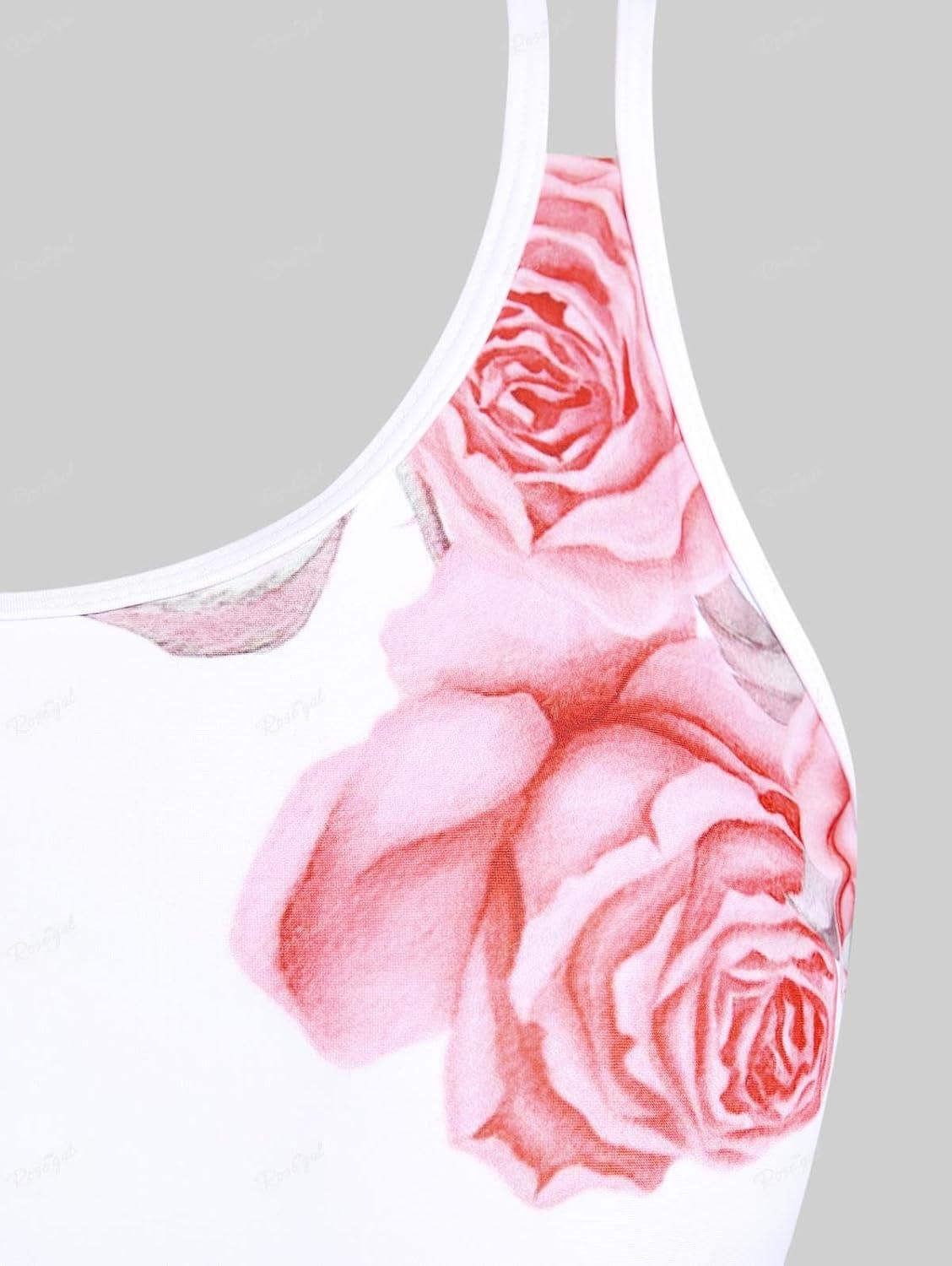 image:imageRosegal Women Plus Size Modest Tankini Swimsuit Rose Print Boyleg Swimwear Padded Boyshorts BathingPink100