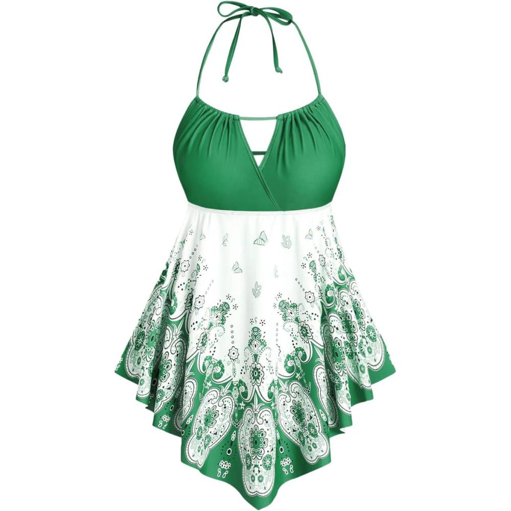 image:imageROSE GAL 3D Figure Butterfly Printed Halter Ruched Tankini SswimsuitGreen