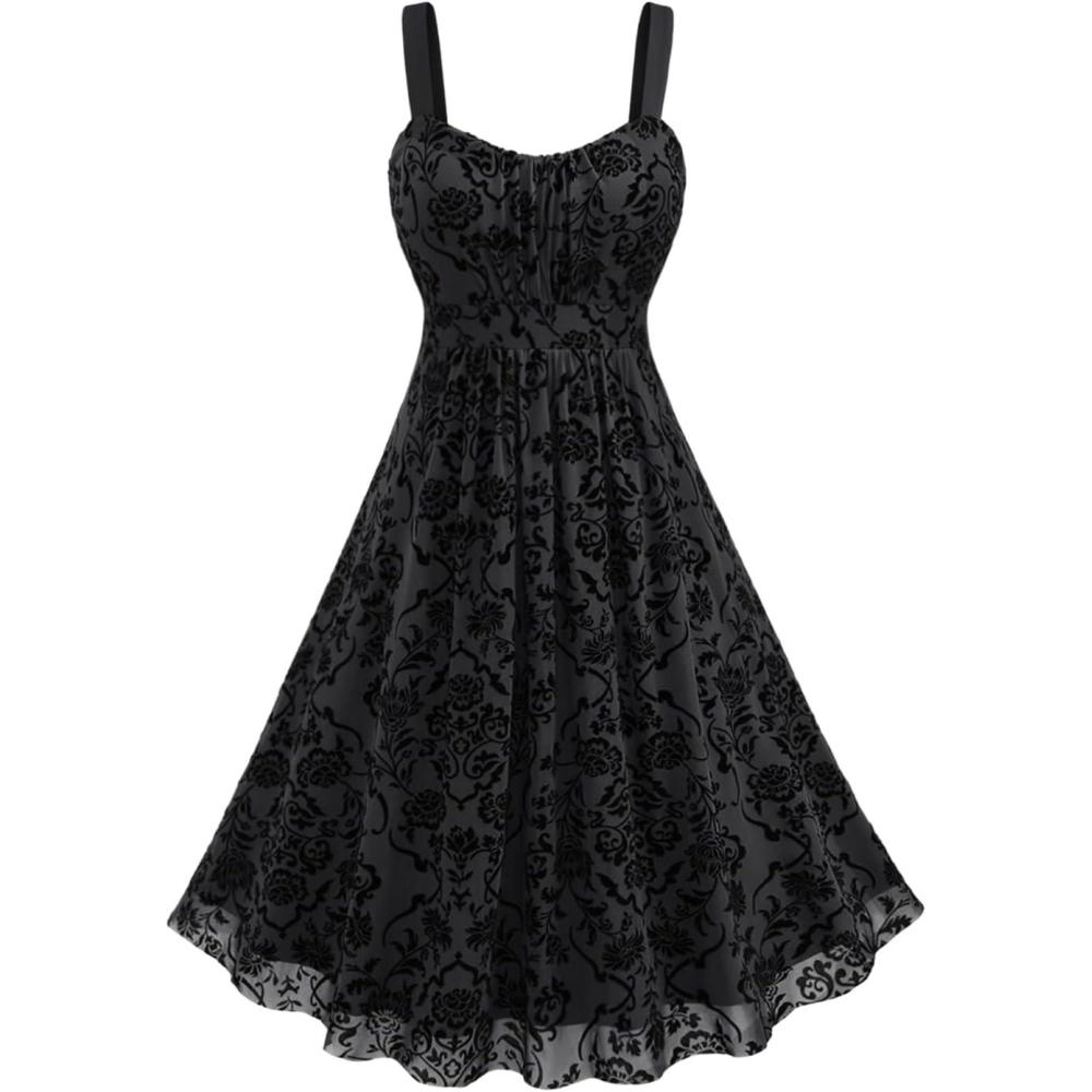 image:imageROSE GAL Rosegal Women Plus Size Gothic Dress Layered Ruched Mesh Backless DressBlack1