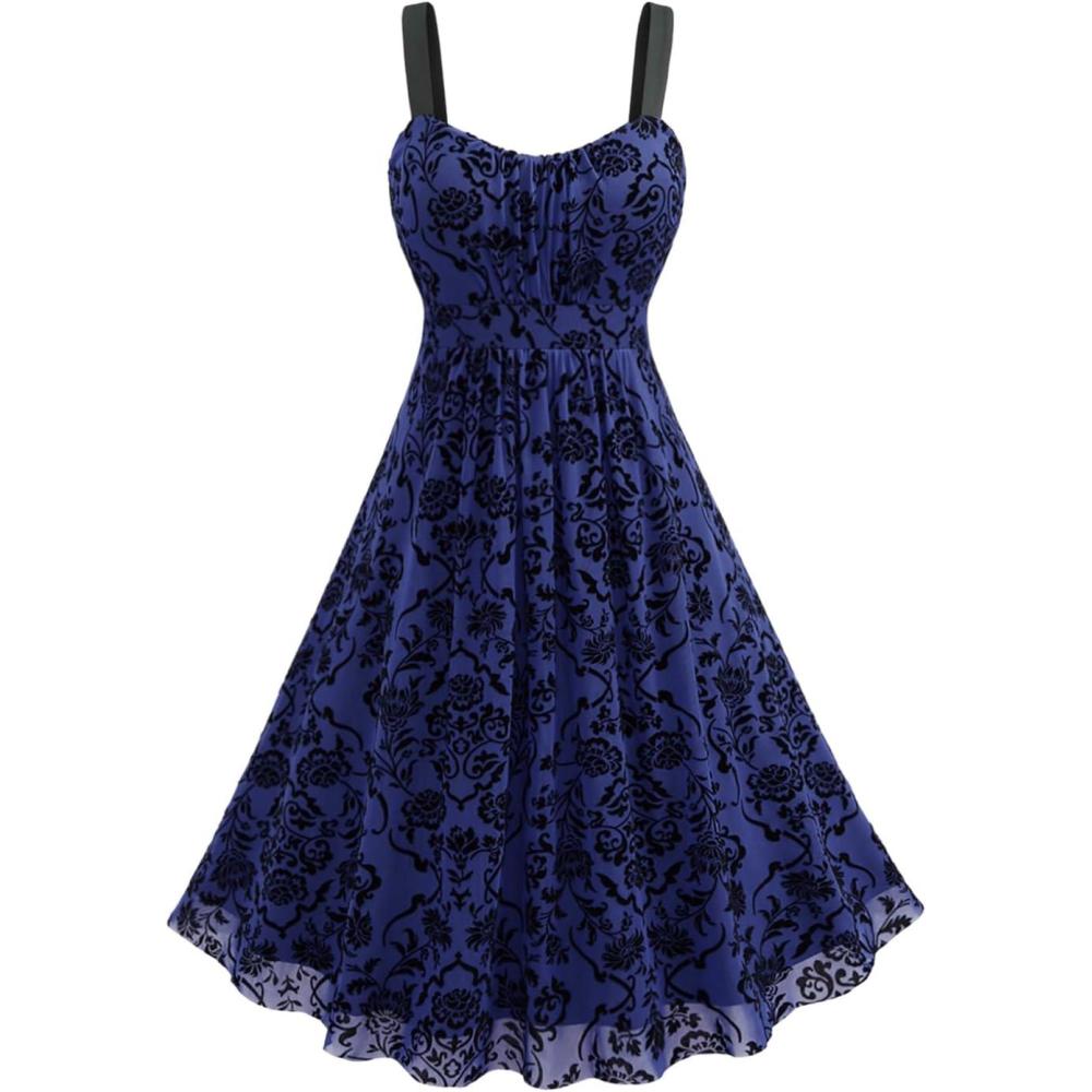 image:imageROSE GAL Rosegal Women Plus Size Gothic Dress Layered Ruched Mesh Backless DressBlue1