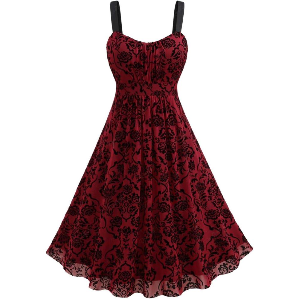 image:imageROSE GAL Rosegal Women Plus Size Gothic Dress Layered Ruched Mesh Backless DressRed1