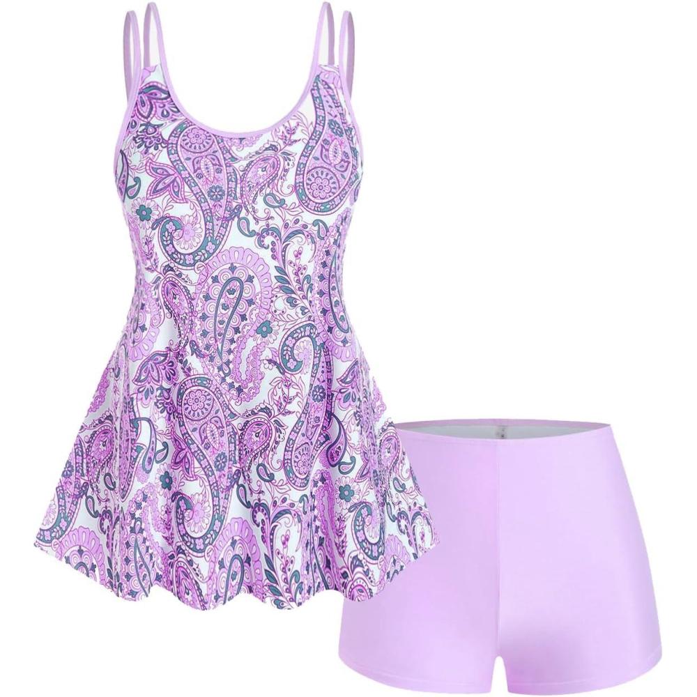 image:imageROSE GAL Rosegal Womens Plus Size Bohemian Paisley Print Tankini Swimwear with BoyshortsPurple2
