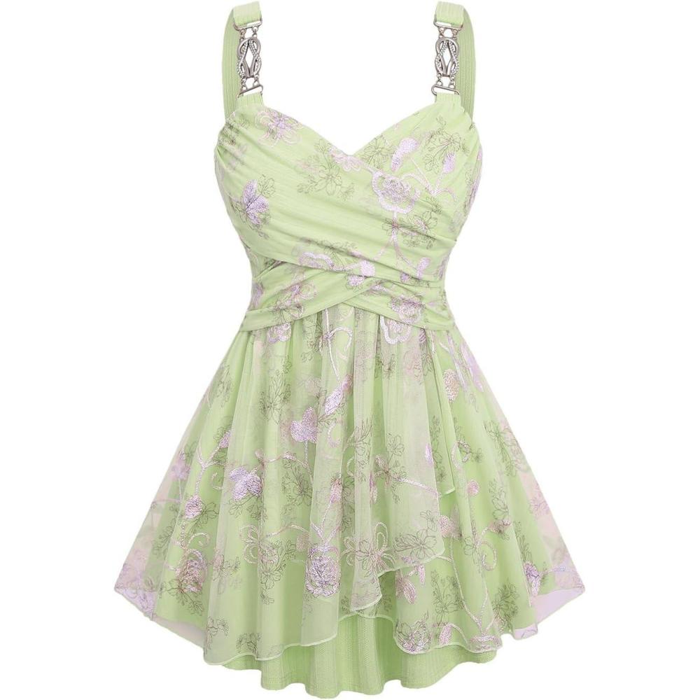 image:imageROSE GAL Women Plus Size Flowy Summer Mesh Babydoll Tank TopGreen1