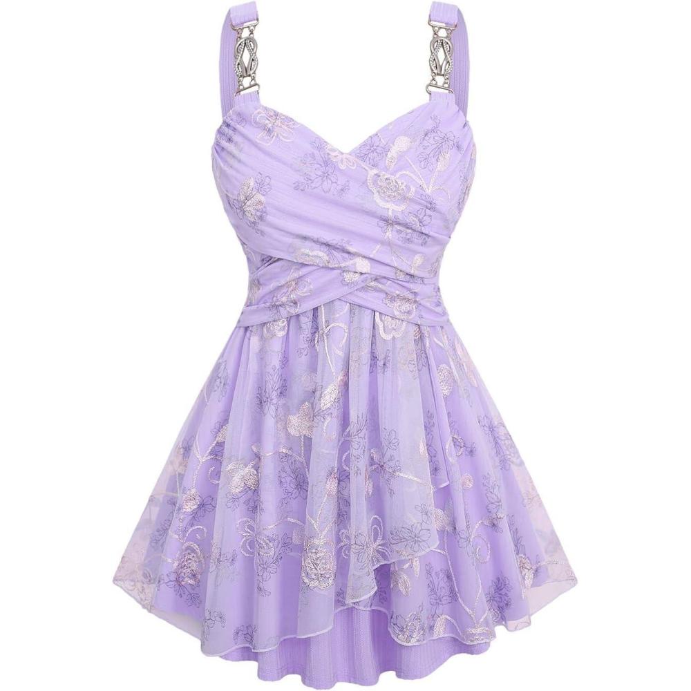 image:imageROSE GAL Women Plus Size Flowy Summer Mesh Babydoll Tank TopPurple1