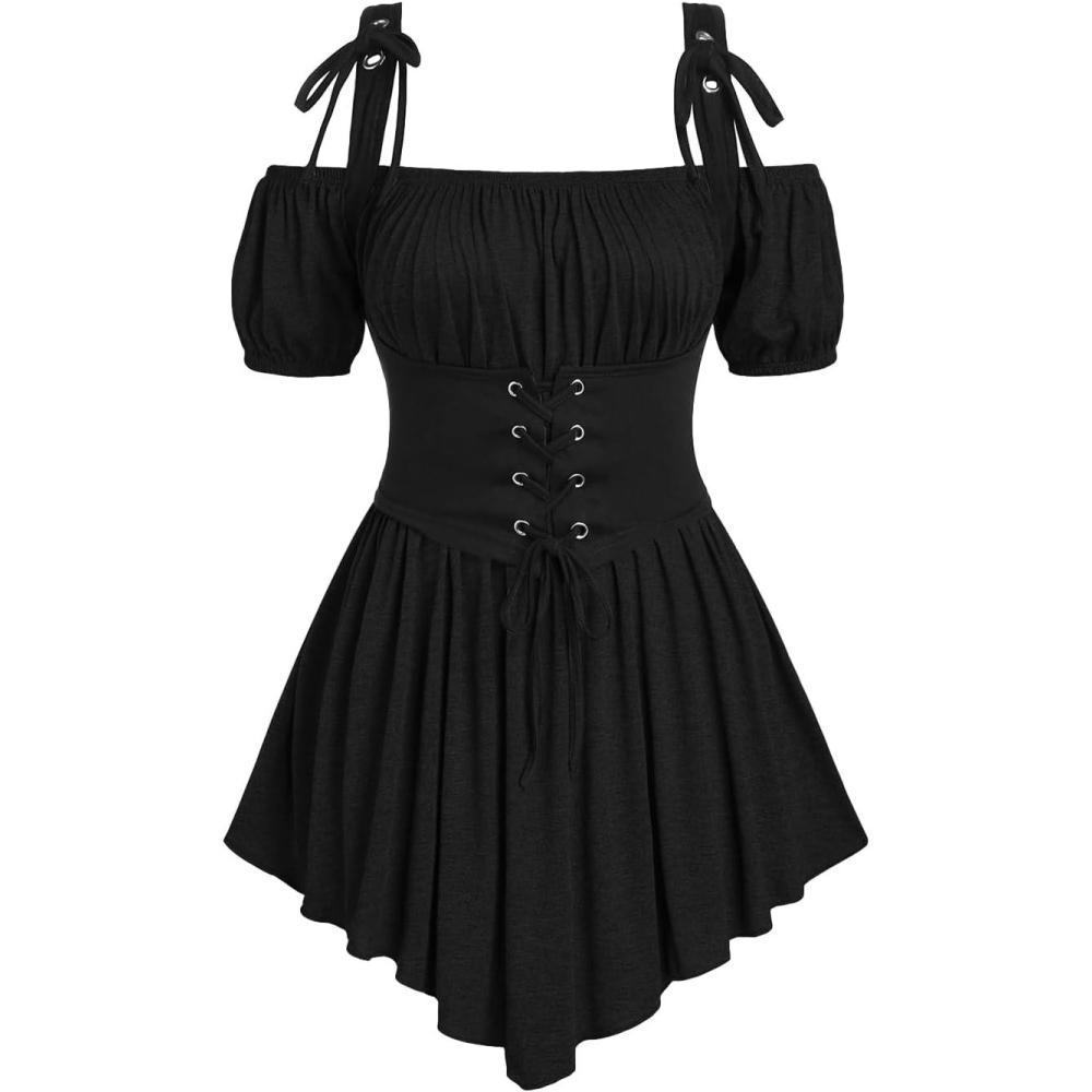 image:imageROSE GAL Women Plus Size Gothic Off The Shoulder Top Medieval Renaissance Corset Shirt TopBlack1