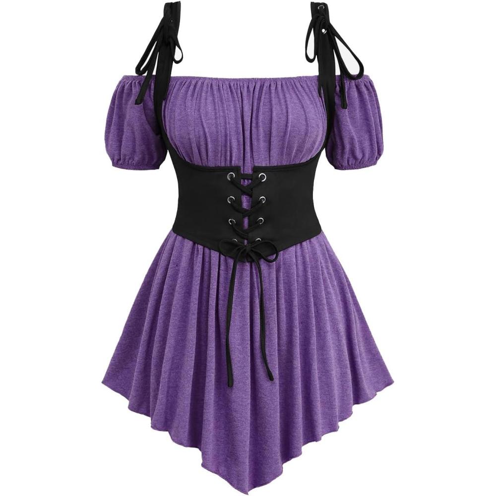 image:imageROSE GAL Women Plus Size Gothic Off The Shoulder Top Medieval Renaissance Corset Shirt TopPurple2