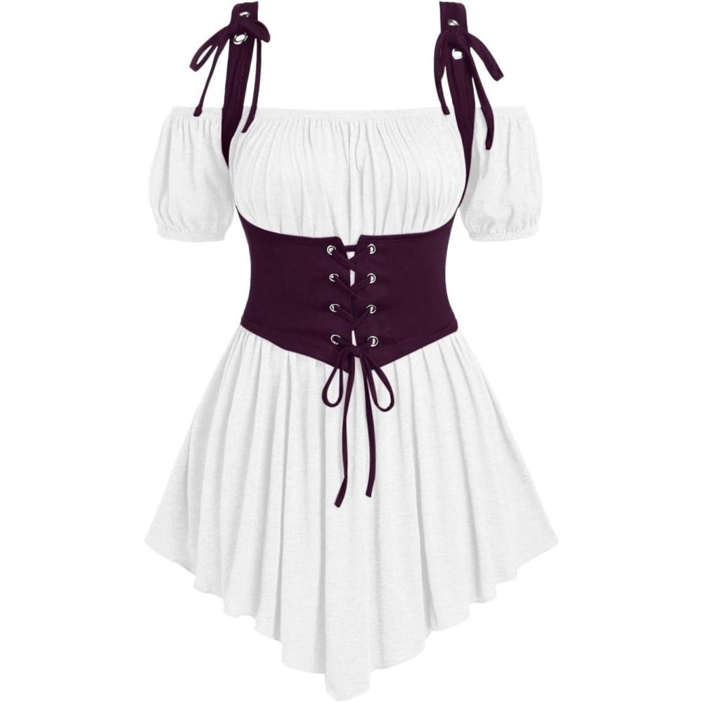 image:imageROSE GAL Women Plus Size Gothic Off The Shoulder Top Medieval Renaissance Corset Shirt TopWhite1