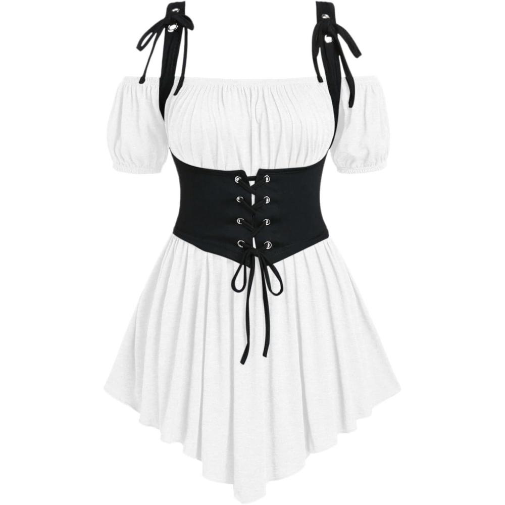 image:imageROSE GAL Women Plus Size Gothic Off The Shoulder Top Medieval Renaissance Corset Shirt TopWhite5