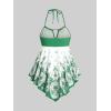 ROSE GAL 3D Figure Butterfly Printed Halter Ruched Tankini Sswimsuit(Green)