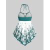 ROSE GAL 3D Figure Butterfly Printed Halter Ruched Tankini Sswimsuit(Green_2)