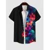ROSE GAL Matchable Couples Hawaiian Men Shirt and Women Vintage V-Neck Split Dress(Men/Black)