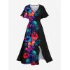 ROSE GAL Matchable Couples Hawaiian Men Shirt and Women Vintage V-Neck Split Dress(Women/Black)