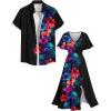 ROSE GAL Matchable Couples Hawaiian Men Shirt and Women Vintage V-Neck Split Dress(Women/Black)