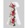 ROSE GAL Matchable Couples Hawaiian Men Shirt and Women Vintage V-Neck Split Dress(Women/White)