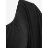 ROSE GAL Plus Size Chain Panel Belted Butterfly Sleeve Surplice Top(Black)