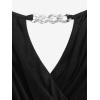ROSE GAL Plus Size Chain Panel Belted Butterfly Sleeve Surplice Top(Black)