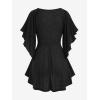 ROSE GAL Plus Size Chain Panel Belted Butterfly Sleeve Surplice Top(Black)