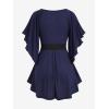 ROSE GAL Plus Size Chain Panel Belted Butterfly Sleeve Surplice Top(Blue)