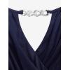 ROSE GAL Plus Size Chain Panel Belted Butterfly Sleeve Surplice Top(Blue)