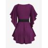 ROSE GAL Plus Size Chain Panel Belted Butterfly Sleeve Surplice Top(Concord_01)