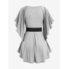 ROSE GAL Plus Size Chain Panel Belted Butterfly Sleeve Surplice Top(Gray)