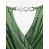 ROSE GAL Plus Size Chain Panel Belted Butterfly Sleeve Surplice Top(Green)