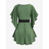 ROSE GAL Plus Size Chain Panel Belted Butterfly Sleeve Surplice Top(Green)