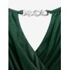 ROSE GAL Plus Size Chain Panel Belted Butterfly Sleeve Surplice Top(Green_2)