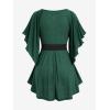 ROSE GAL Plus Size Chain Panel Belted Butterfly Sleeve Surplice Top(Green_2)