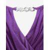 ROSE GAL Plus Size Chain Panel Belted Butterfly Sleeve Surplice Top(Purple)