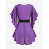ROSE GAL Plus Size Chain Panel Belted Butterfly Sleeve Surplice Top(Purple)